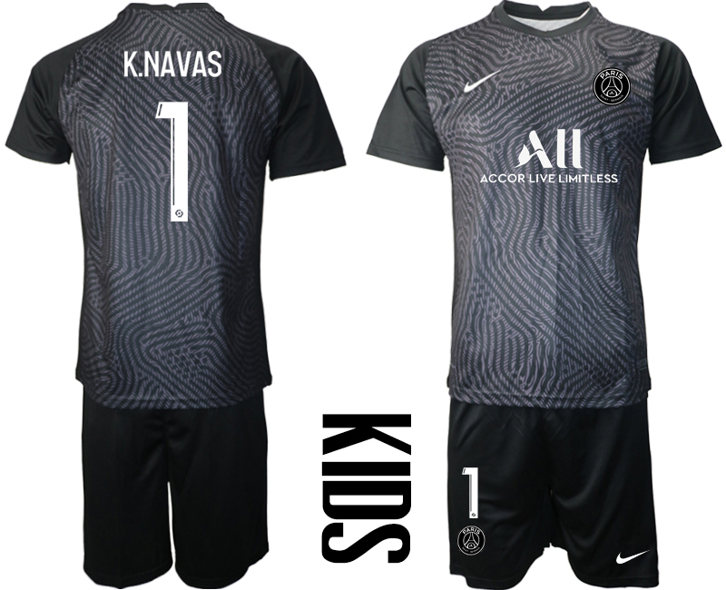 2021 Paris Saint-Germain black kids goalkeeper #1 soccer jerseys->youth soccer jersey->Youth Jersey
